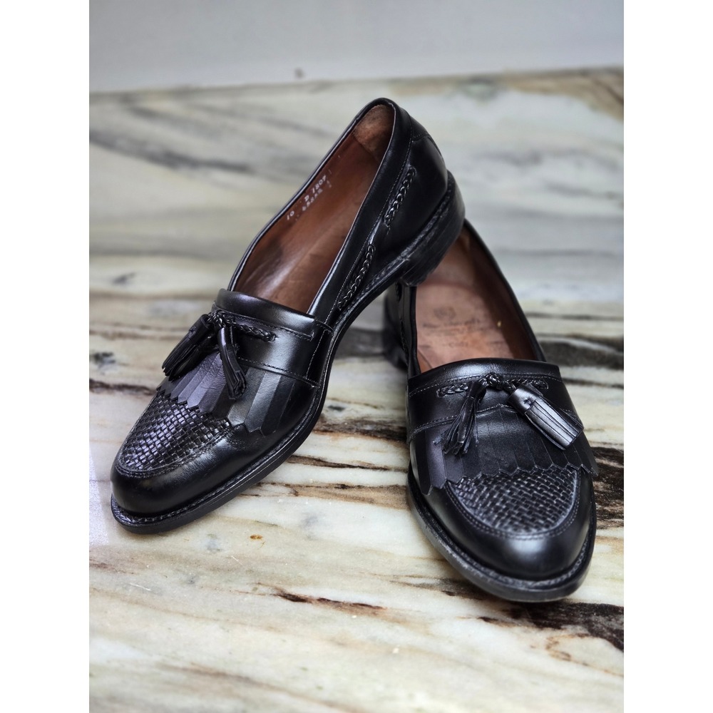 Allen Edmonds Cody Mens 10 D Black Leather Woven Tassel Kiltie Loafers 1809